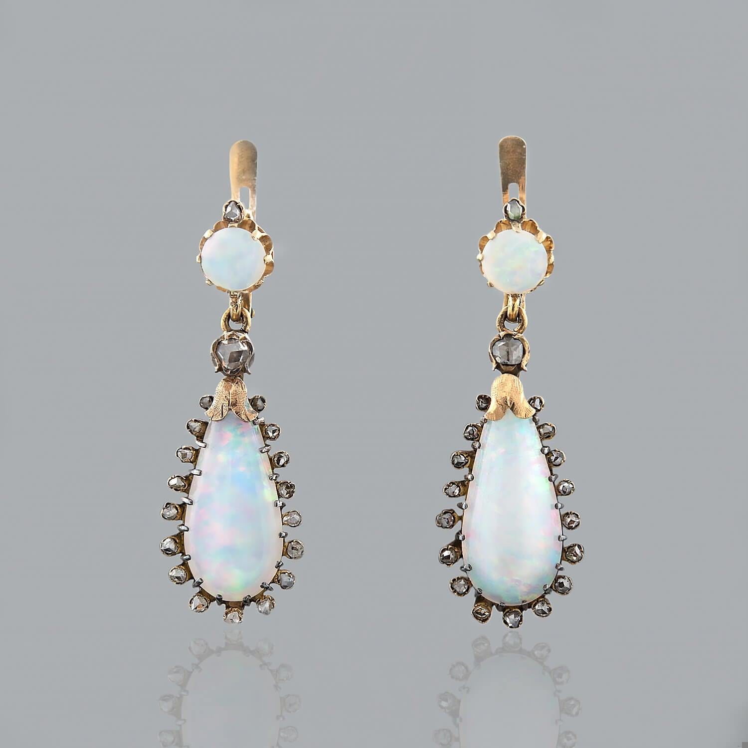 Early Victorian 18k Opal and Diamond Dangle Earrings