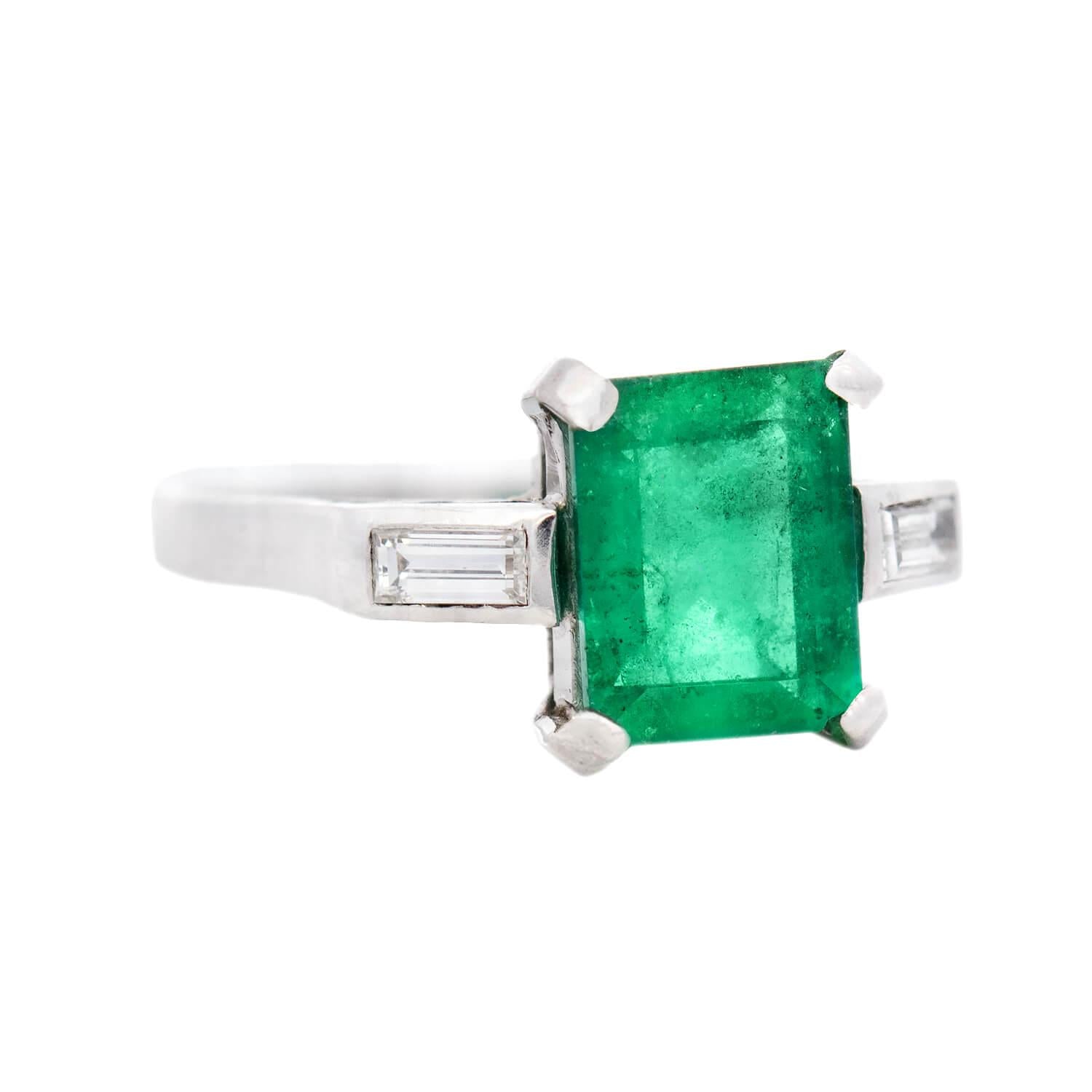 Estate Platinum Emerald and Diamond Ring