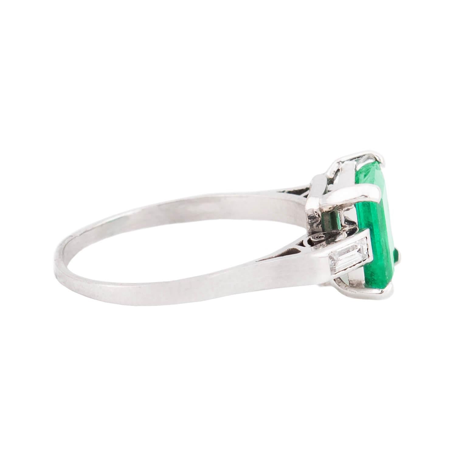 Estate Platinum Emerald and Diamond Ring