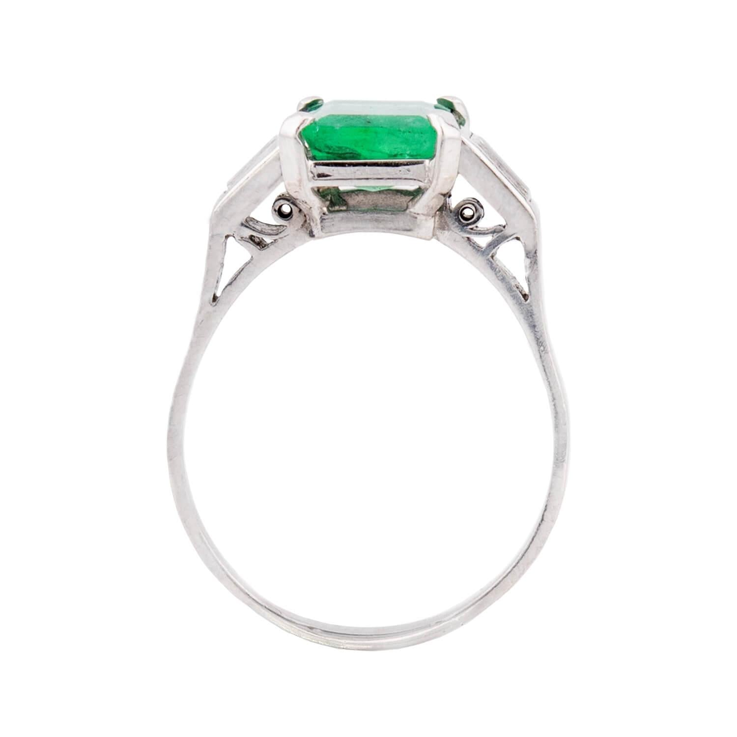 Estate Platinum Emerald and Diamond Ring