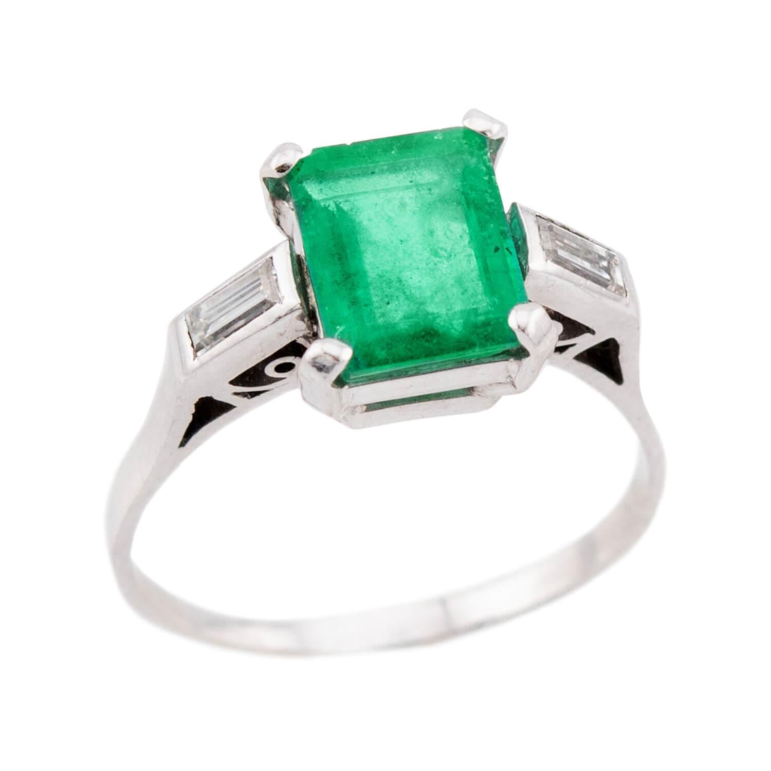 Estate Platinum Emerald and Diamond Ring