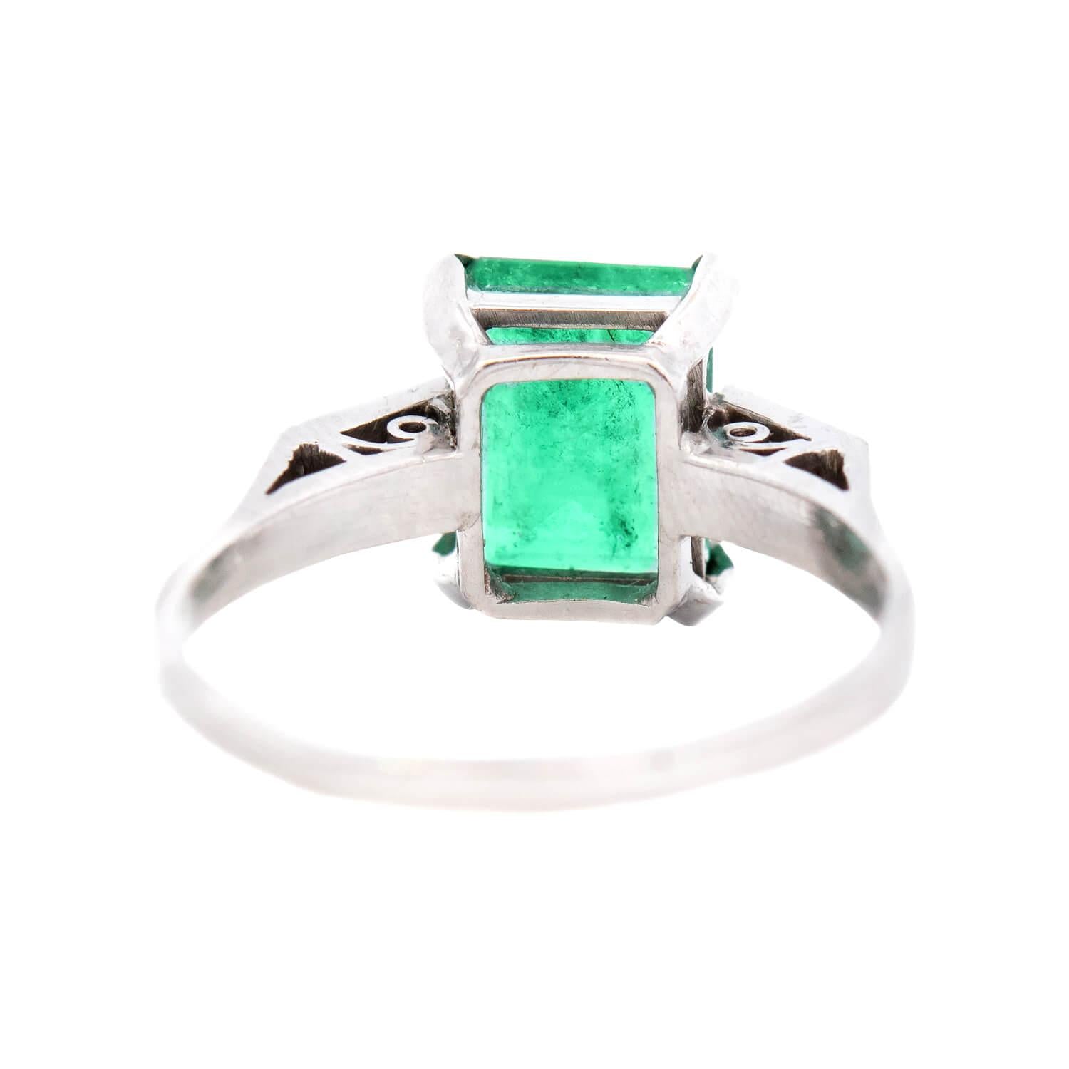 Estate Platinum Emerald and Diamond Ring