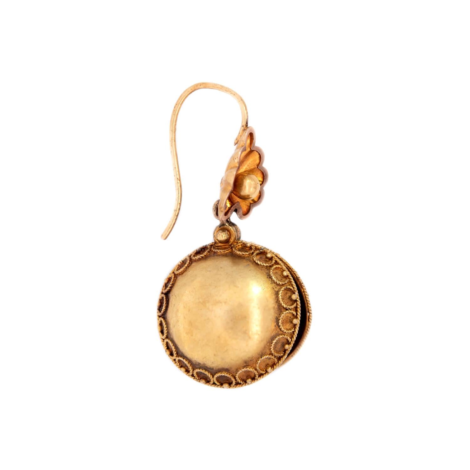 Victorian 15kt Rose + Yellow Gold Etruscan Shell Earrings