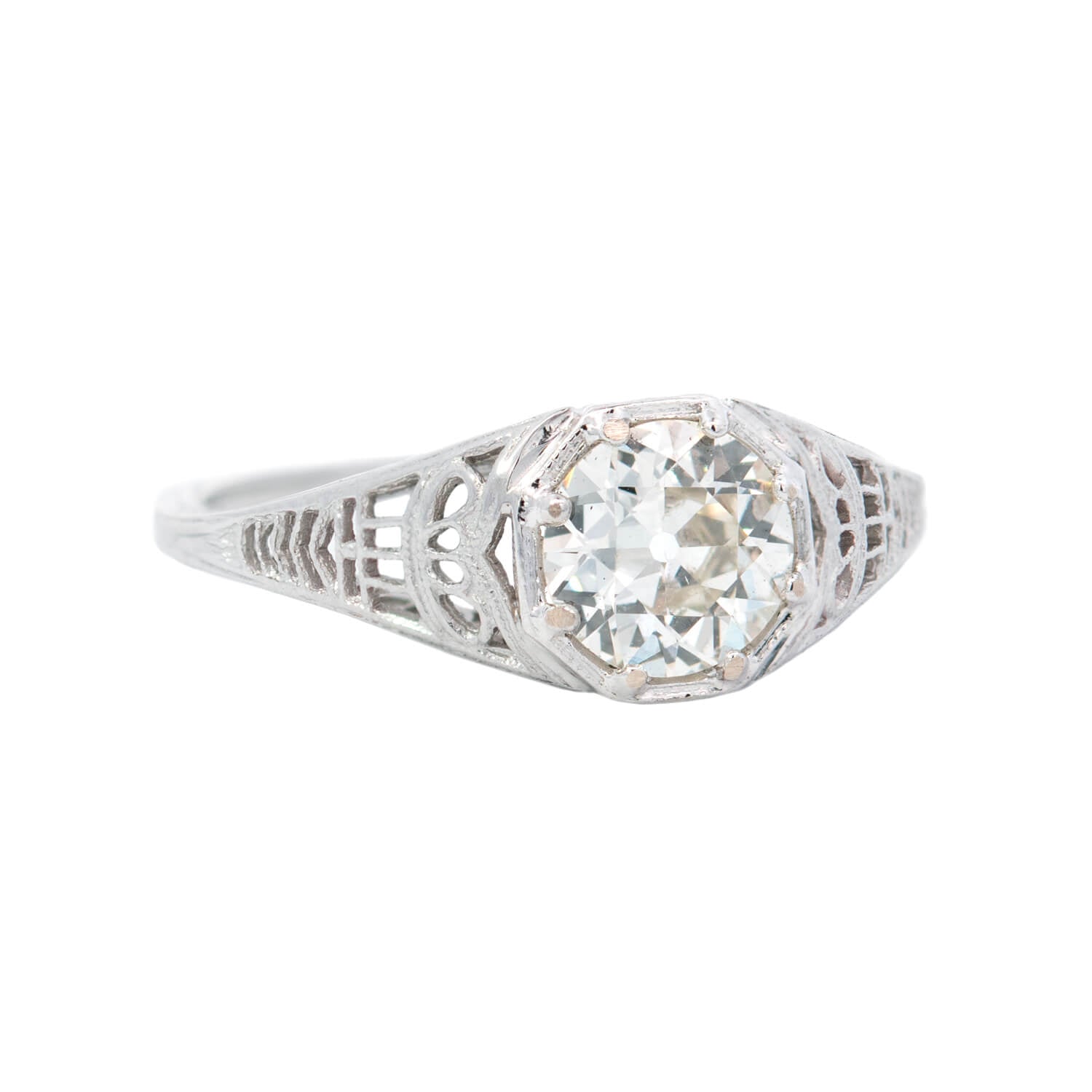 Art Deco 18k White Gold .86ct Diamond Engagement Ring