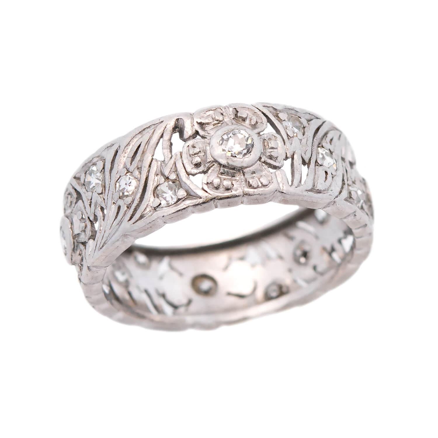 Art Deco Platinum Diamond Flower Motif Band