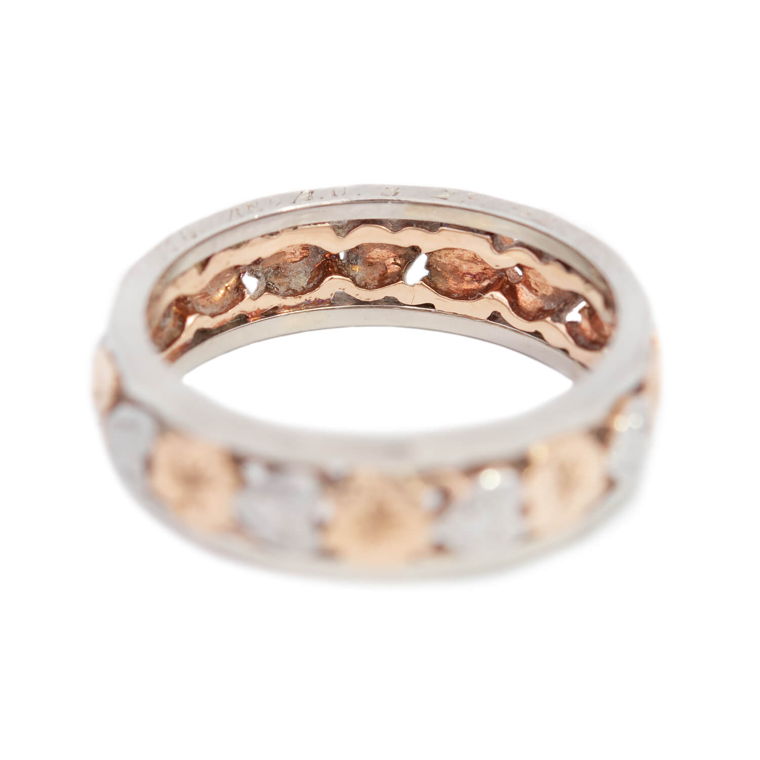 Retro 14k Mixed Metal Flowers & Hearts Motif Eternity Band