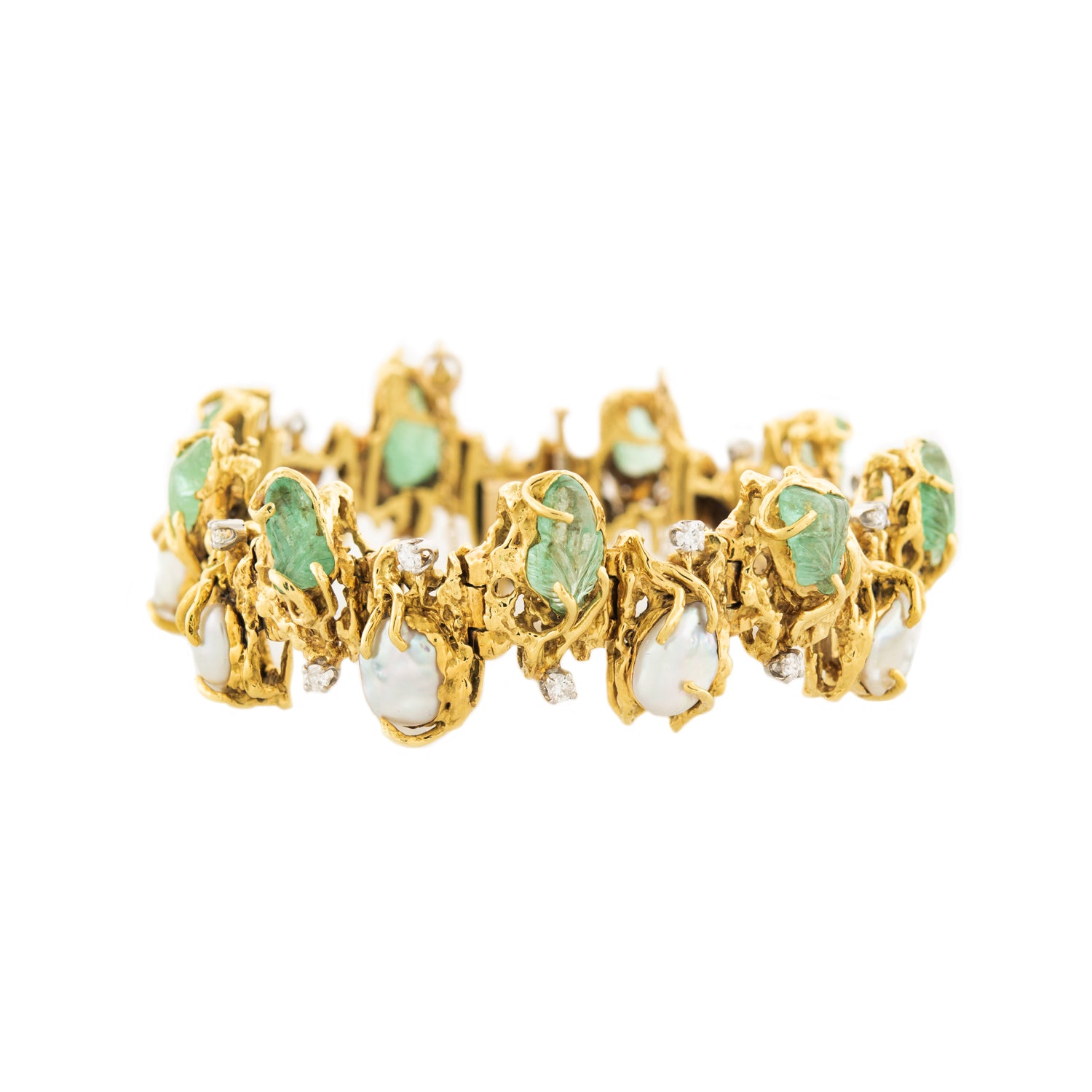 Vintage 18k Emerald, Pearl, and Diamond Bracelet