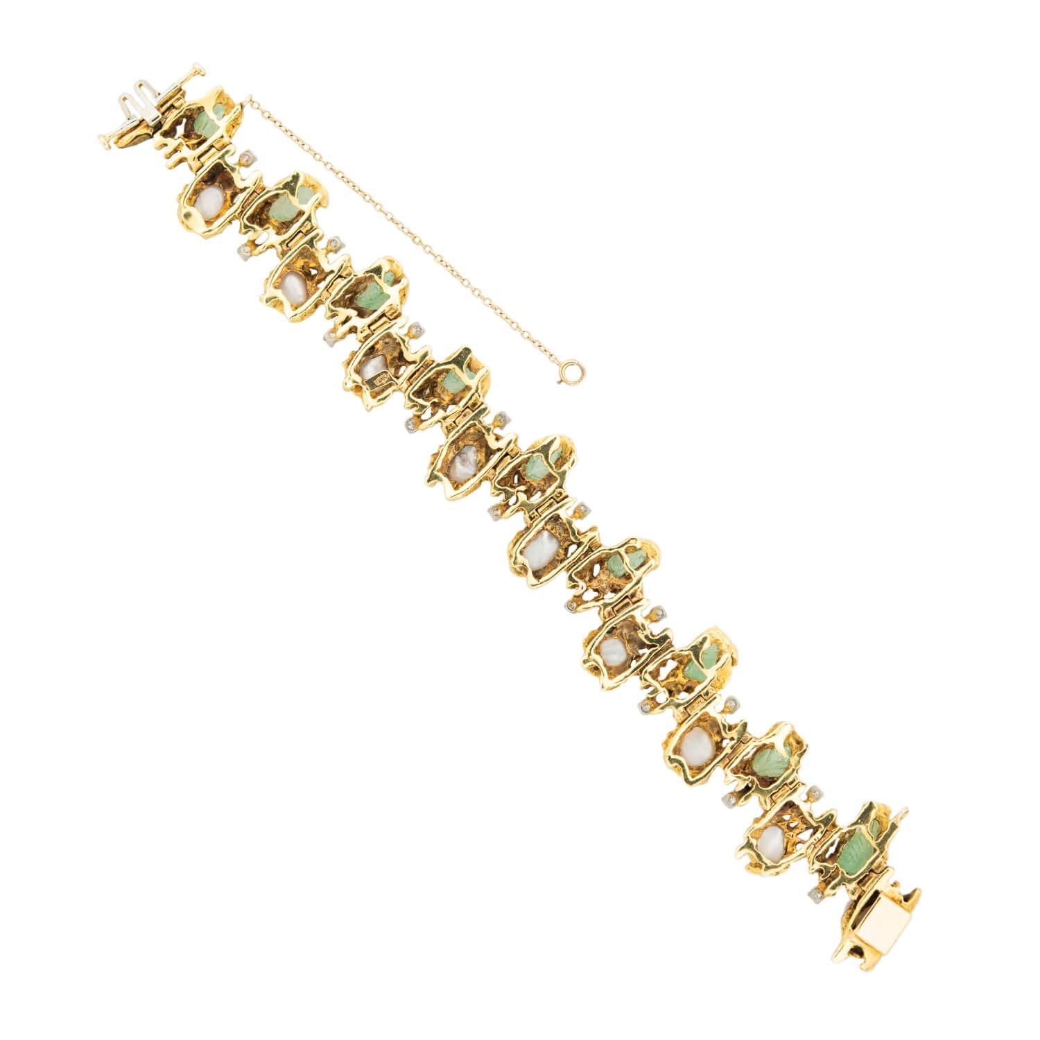 Vintage 18k Emerald, Pearl, and Diamond Bracelet