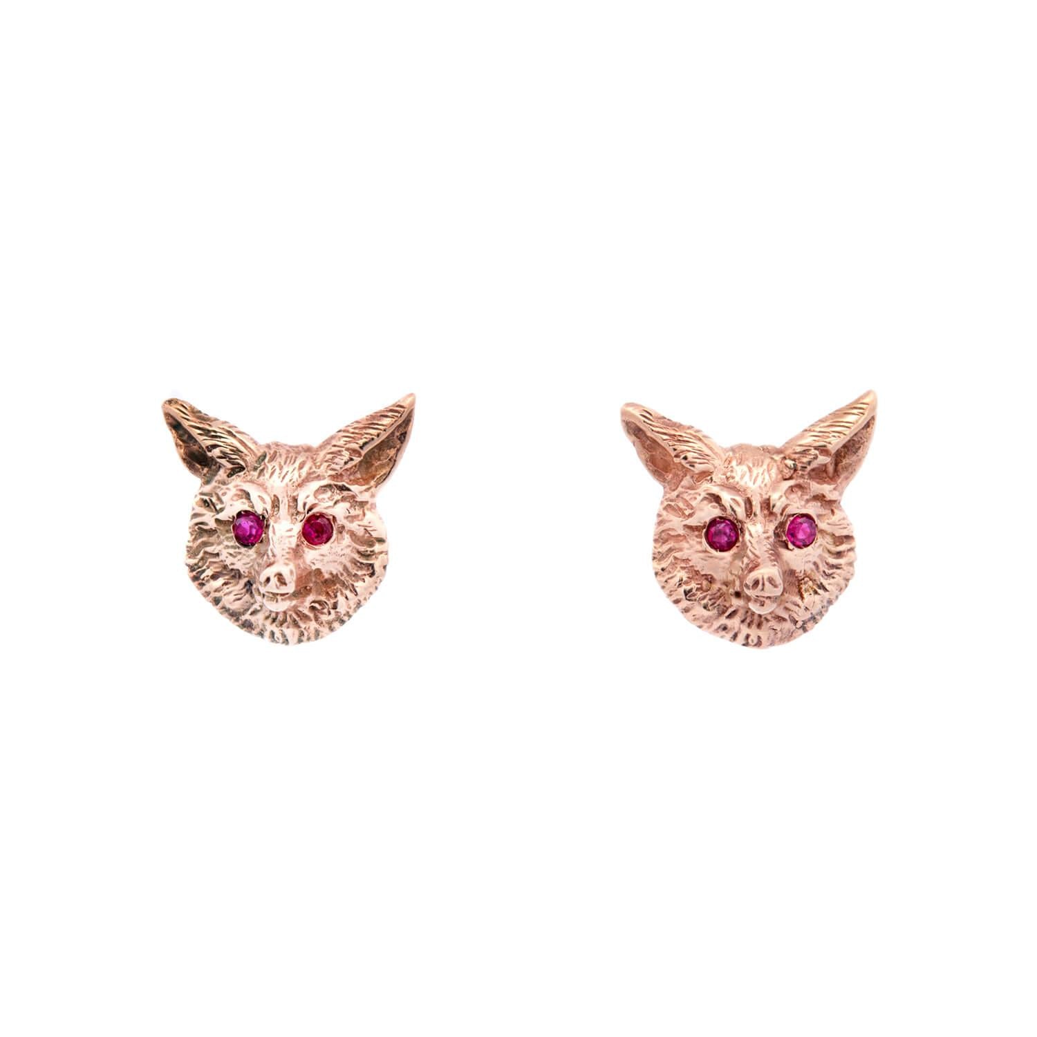 J.E. CALDWELL & CO. Art Deco 14k Ruby Fox Stud Earrings