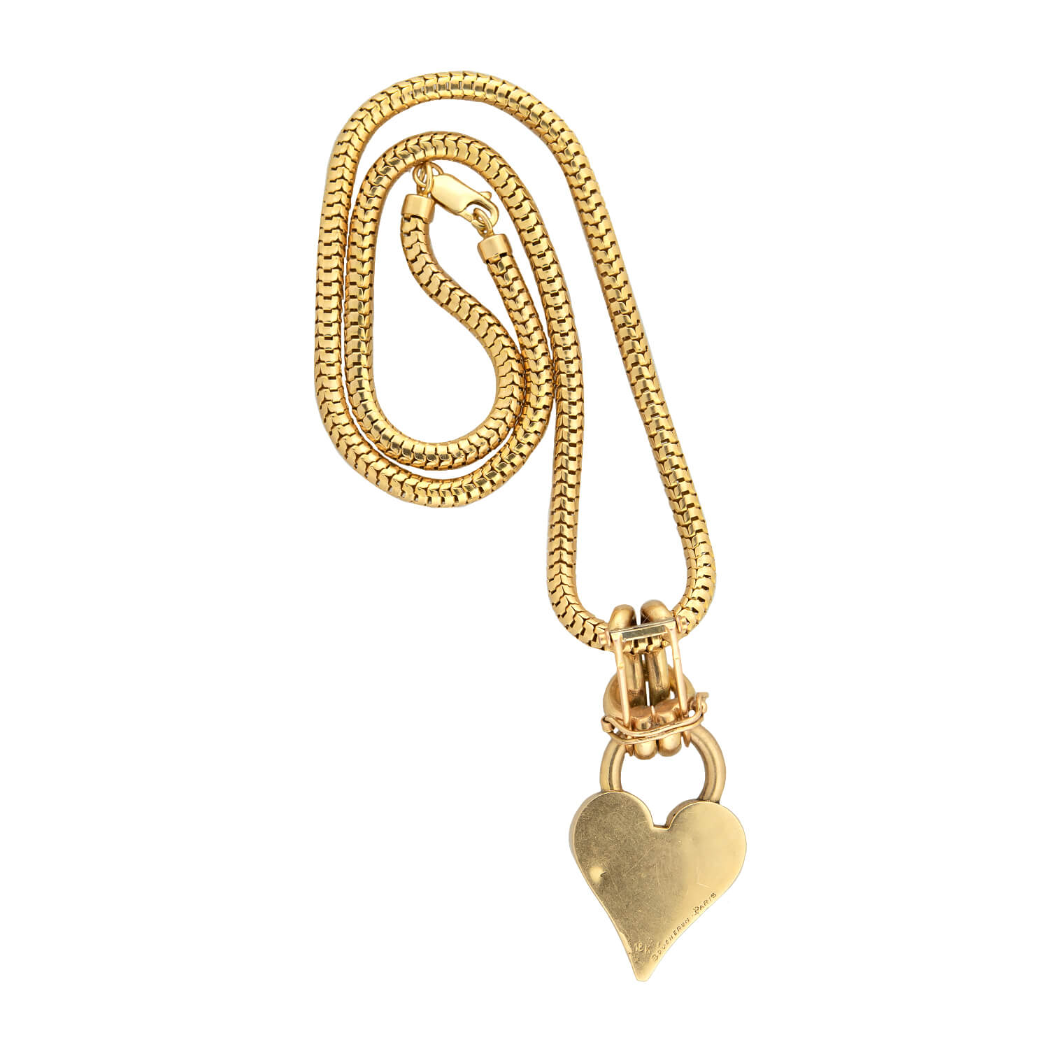 Vintage 18k BOUCHERON Heart Lock Pin/Pendant w/18k Snake Chain