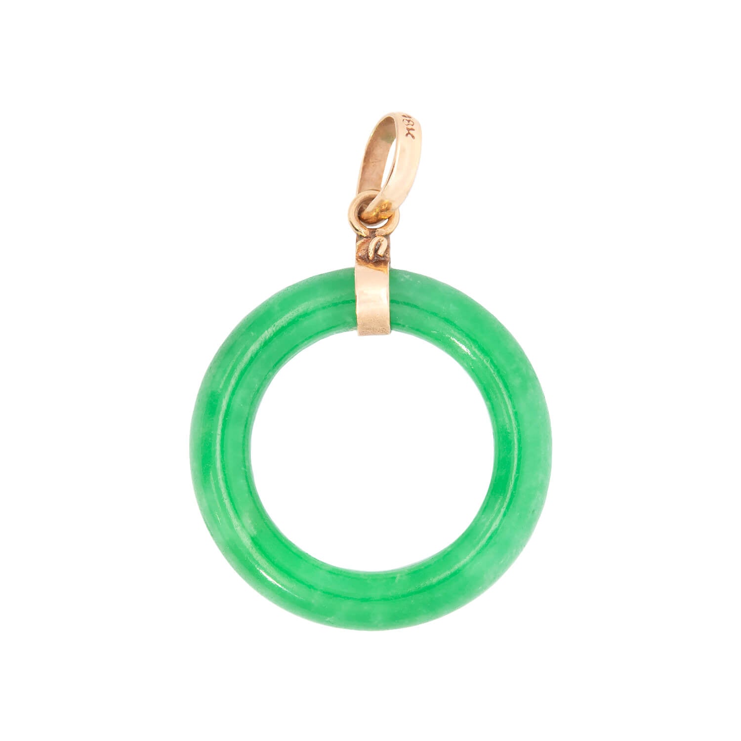 Estate 18k Circle Jade Pendant