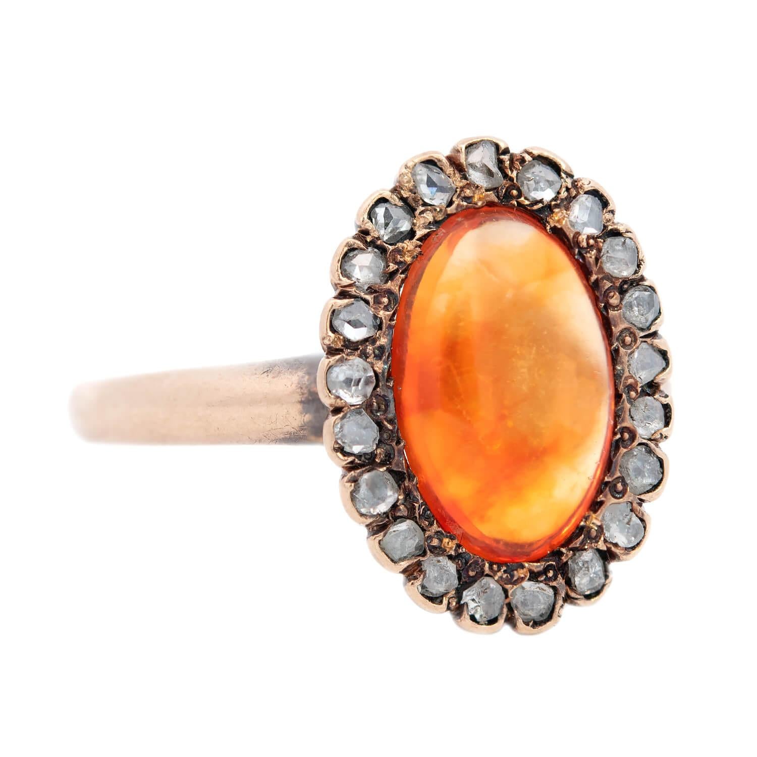 Edwardian 14k Mexican Jelly Opal and Diamond Ring