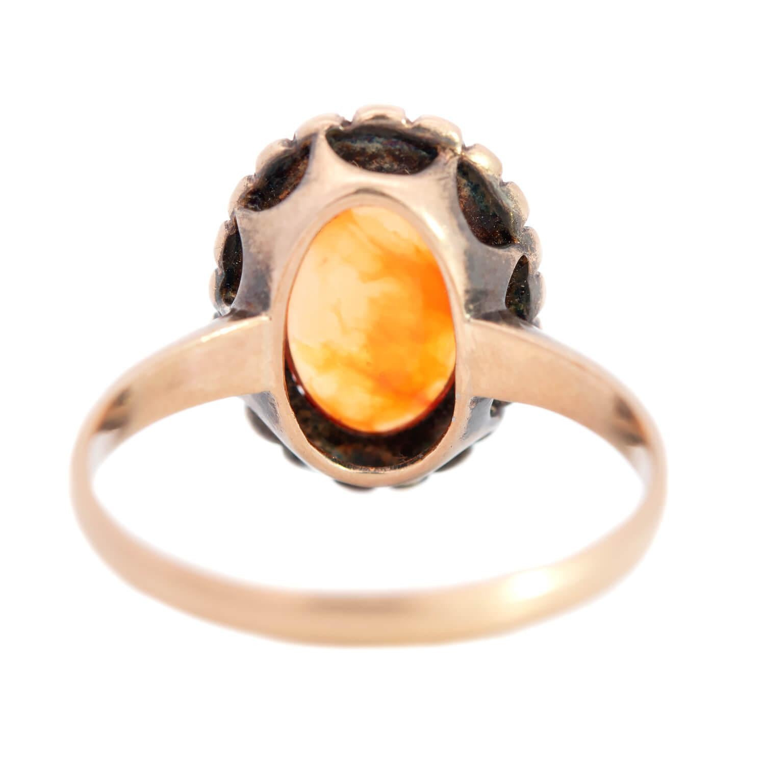 Edwardian 14k Mexican Jelly Opal and Diamond Ring