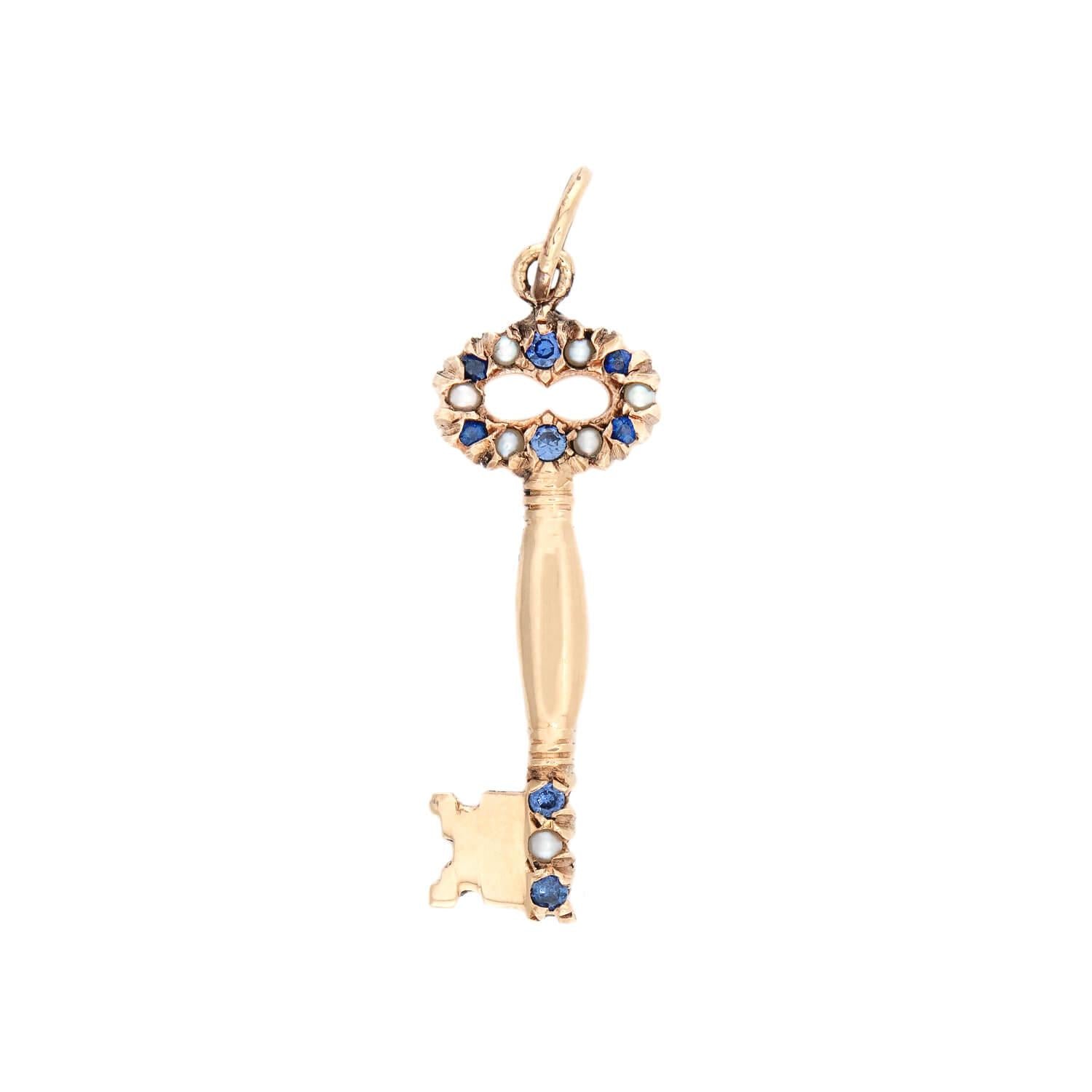 Victorian 10k Sapphire and Pearl Key Charm