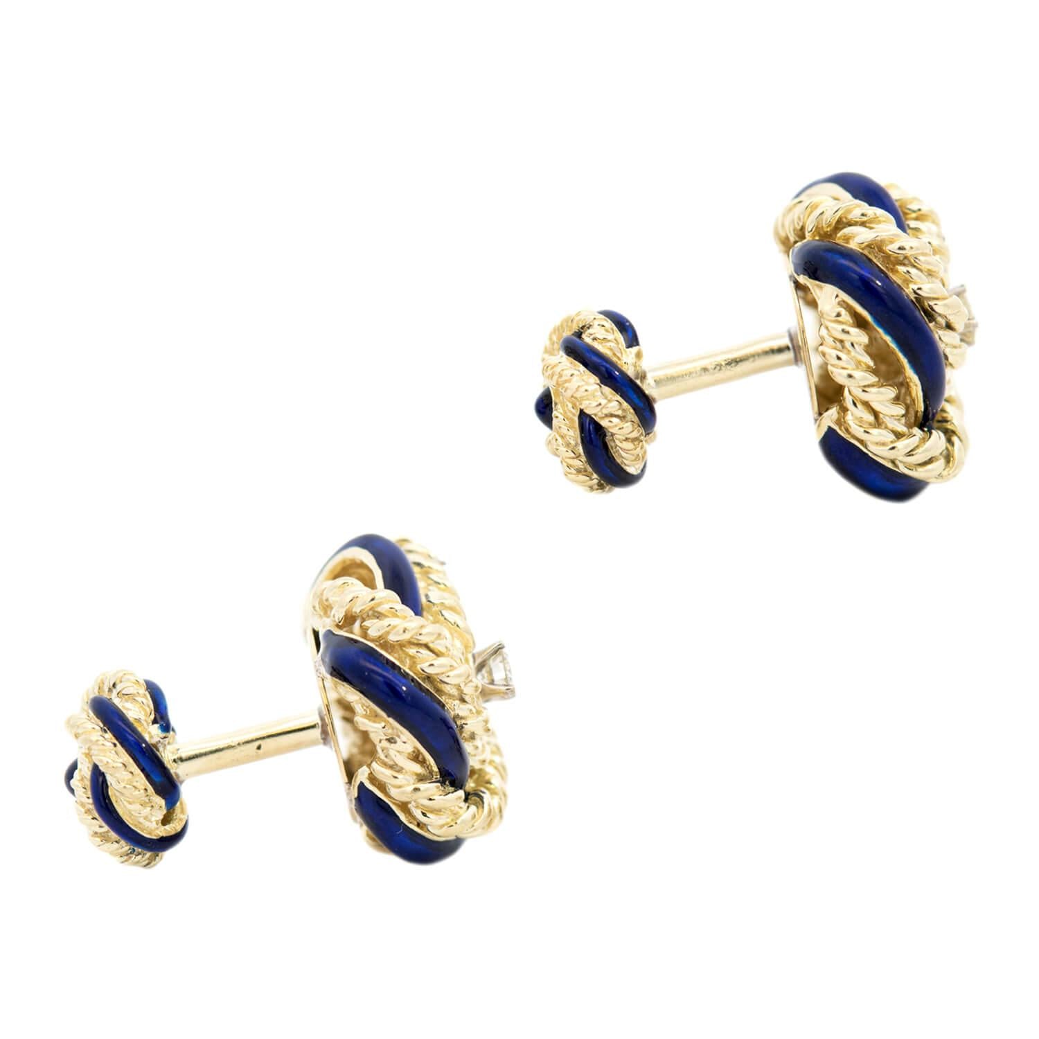 Estate 18k Enamel Knot CuffLinks