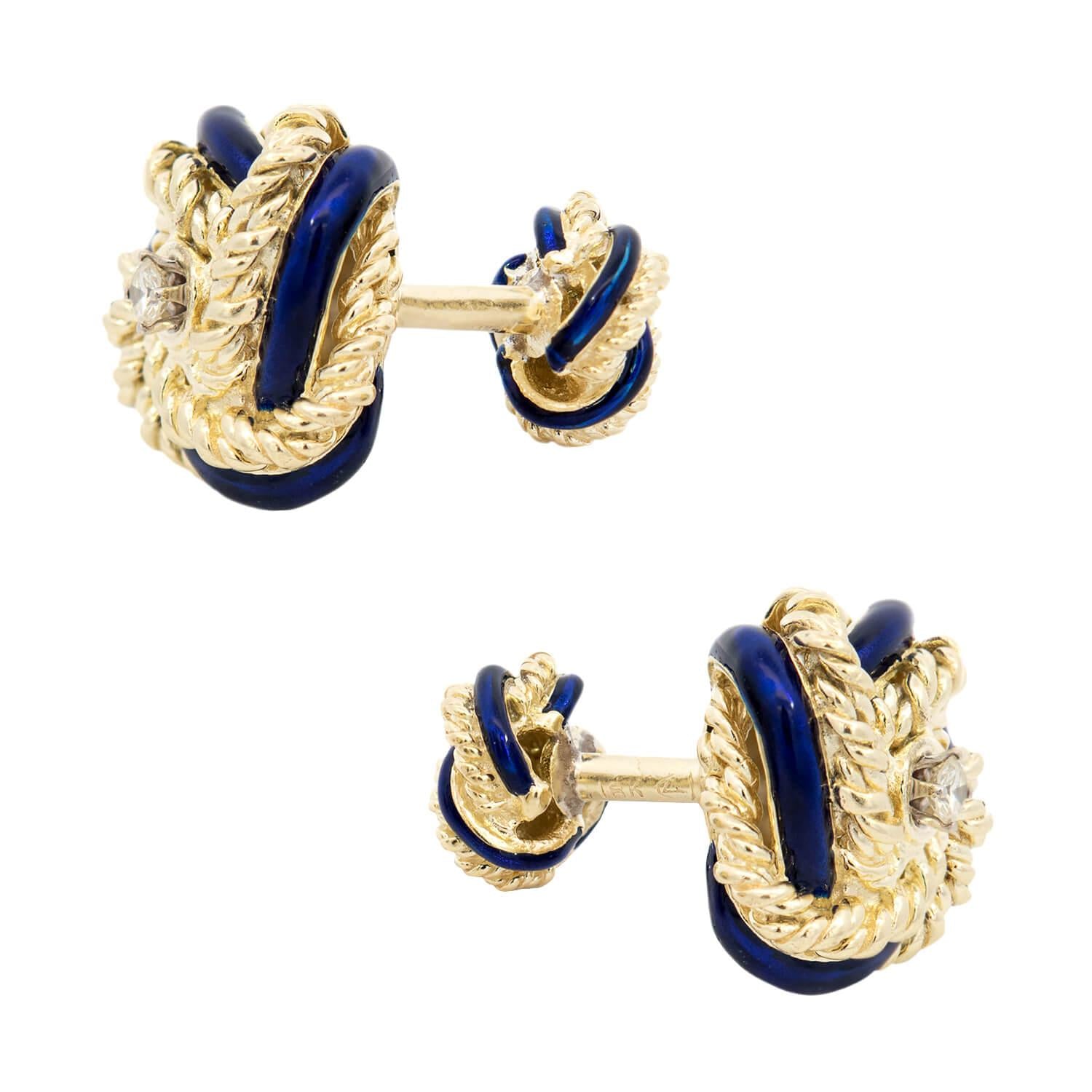 Estate 18k Enamel Knot CuffLinks