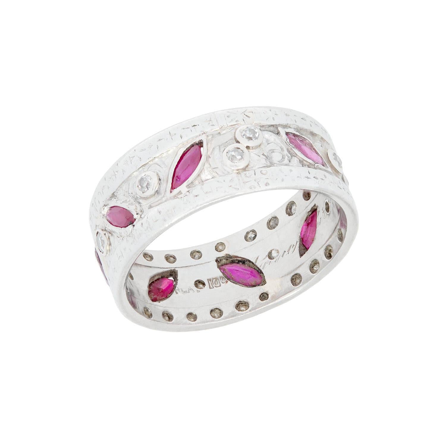 Retro Platinum Ruby and Diamond Band