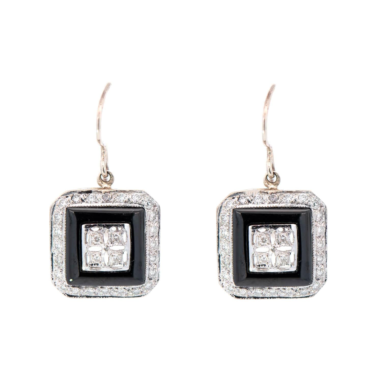 Art Deco 14k Onyx & Diamond Earrings