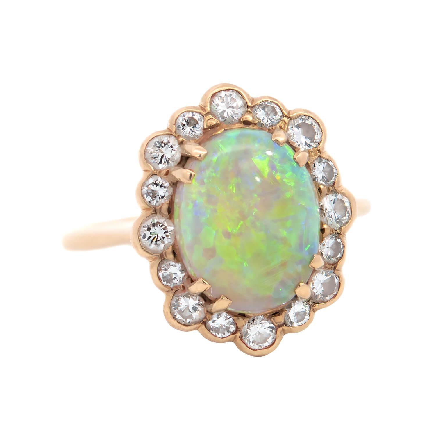 Vintage 18k Opal and Diamond Halo Ring