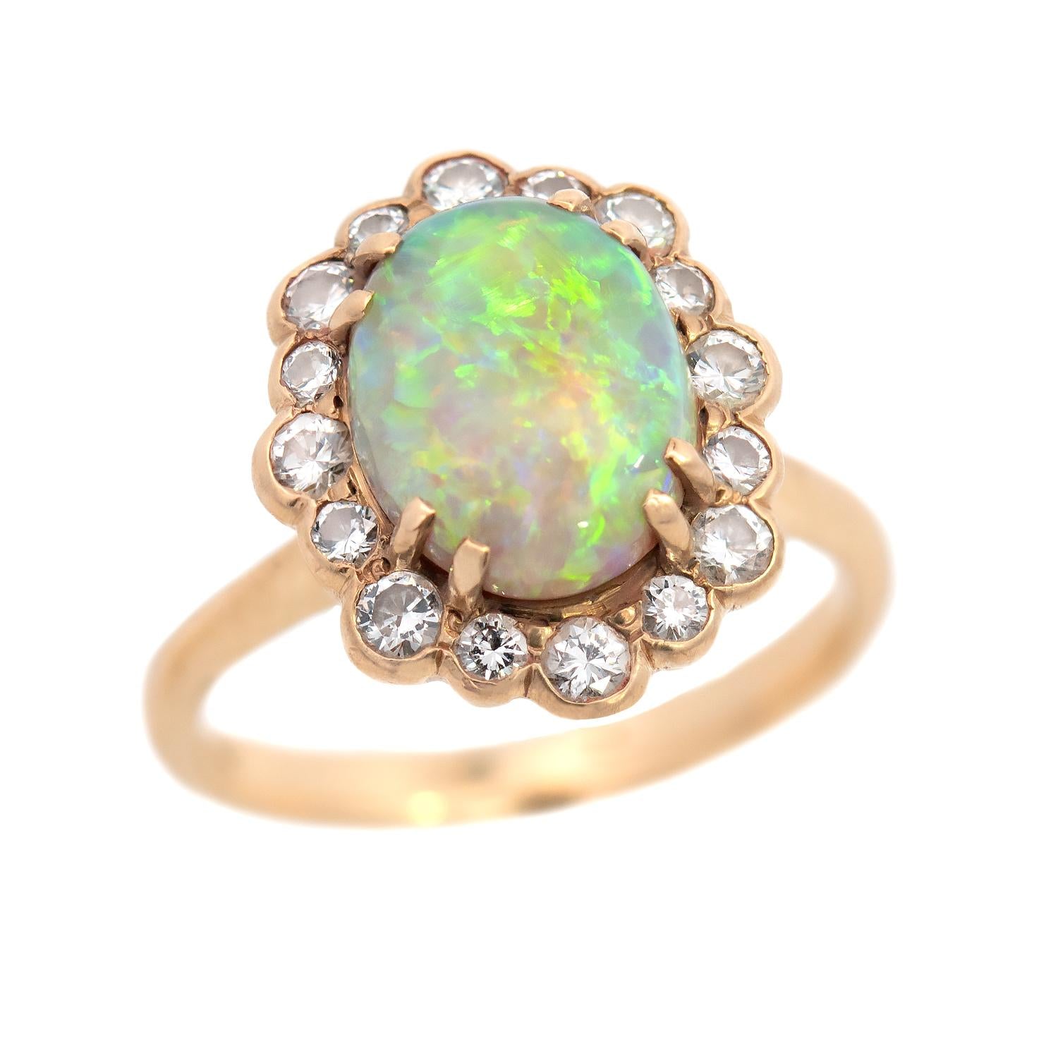 Vintage 18k Opal and Diamond Halo Ring