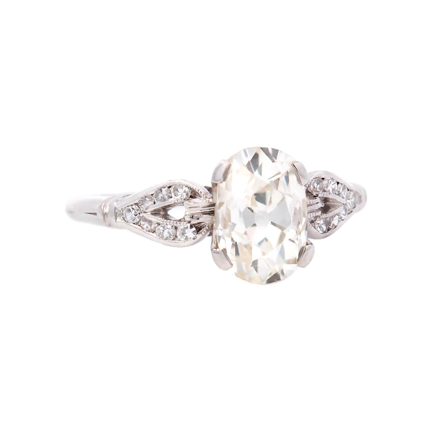Art Deco Platinum GIA Oval Old Mine Cut Diamond Engagement Ring 1.20ct