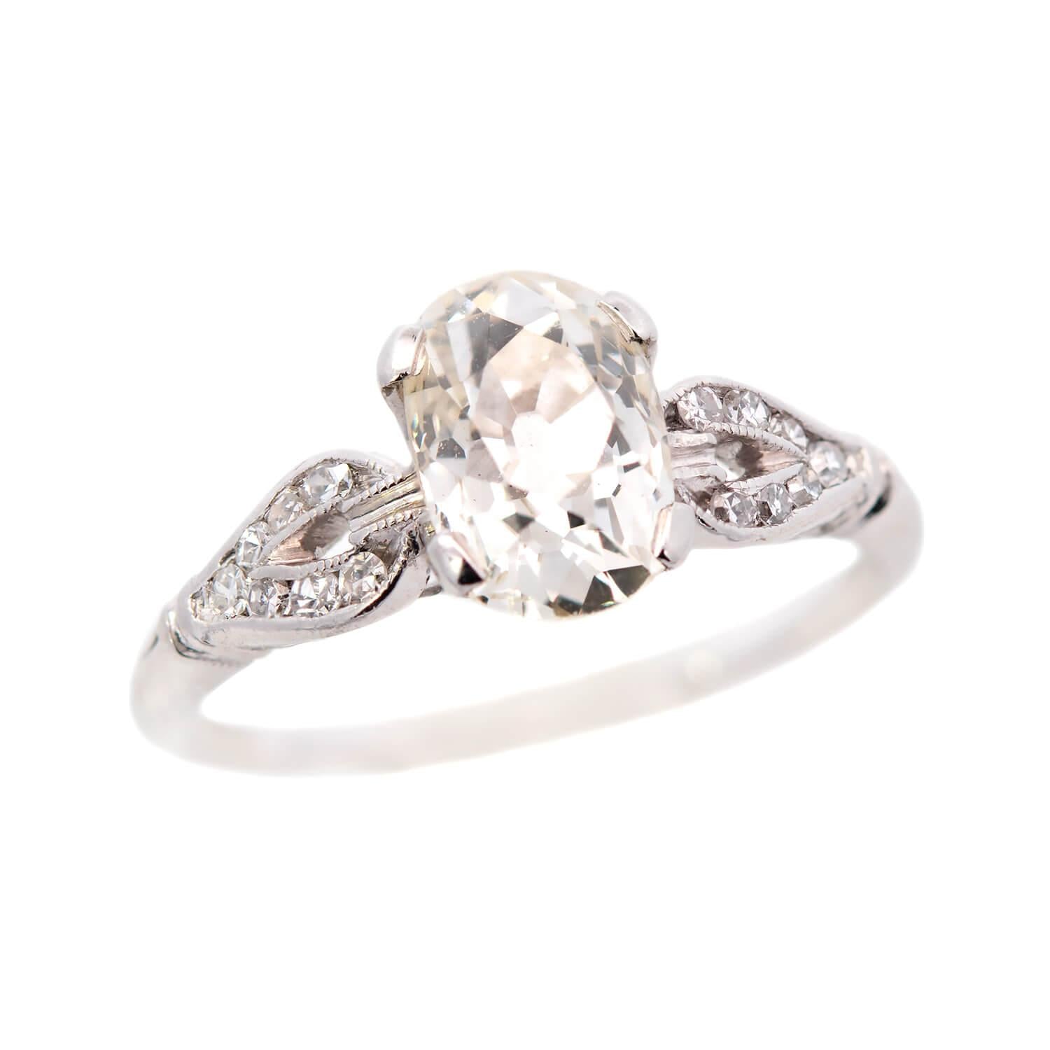 Art Deco Platinum GIA Oval Old Mine Cut Diamond Engagement Ring 1.20ct