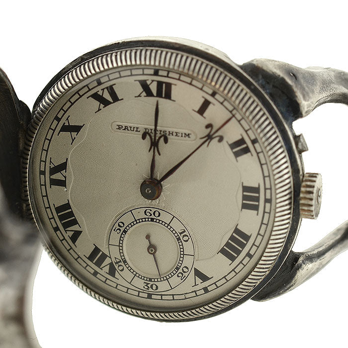 PAUL DITISHEIM Silver Montre Hamlet Large Skull Pocket Watch