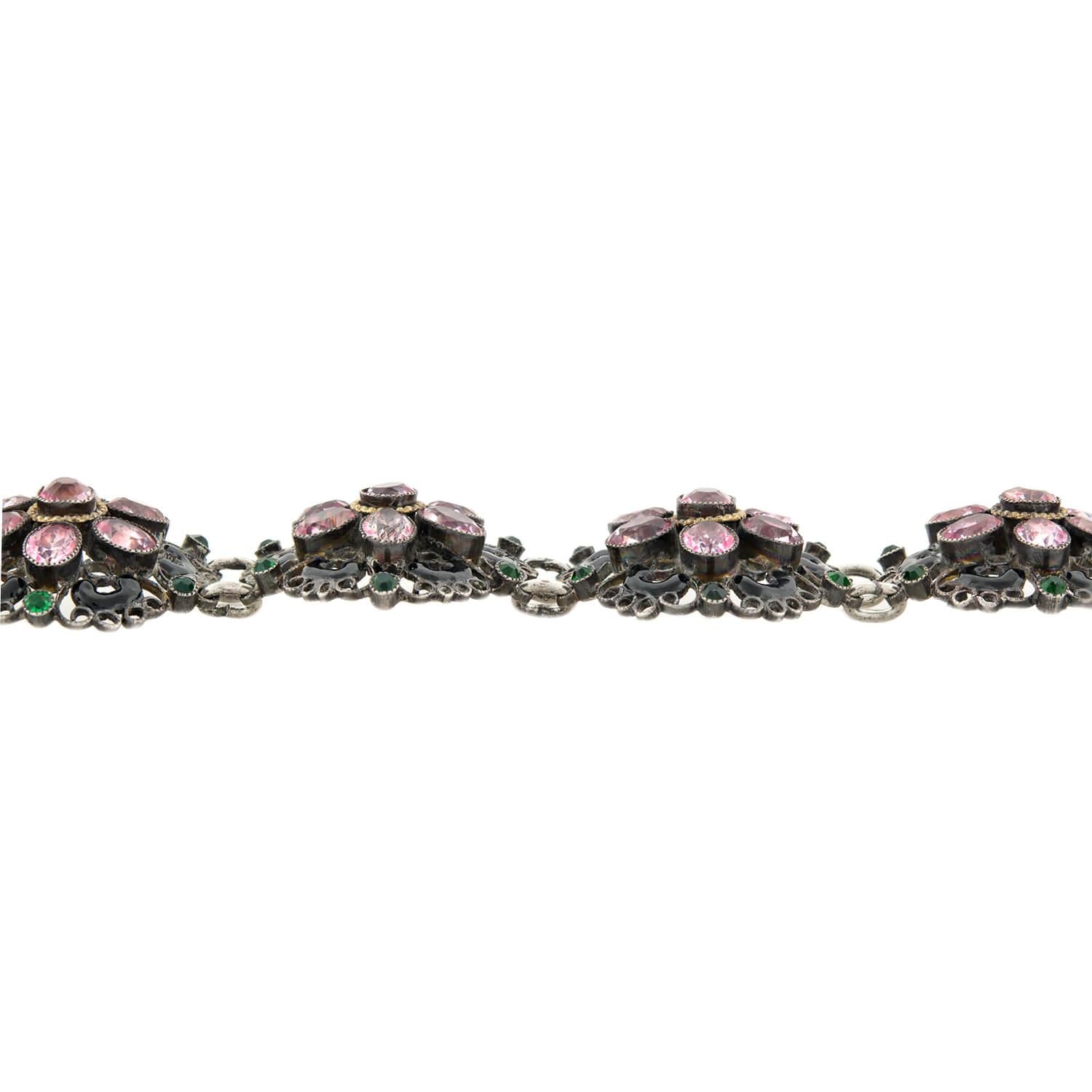 Edwardian Sterling Silver Paste and Enamel Floral Bracelet