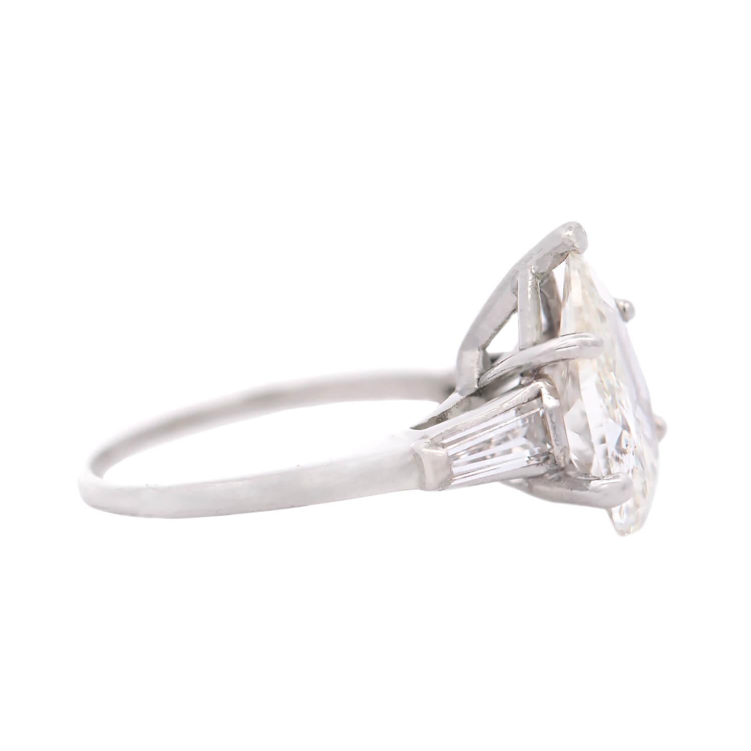 Retro Platinum Pear Cut Diamond Engagement Ring 2.45ct