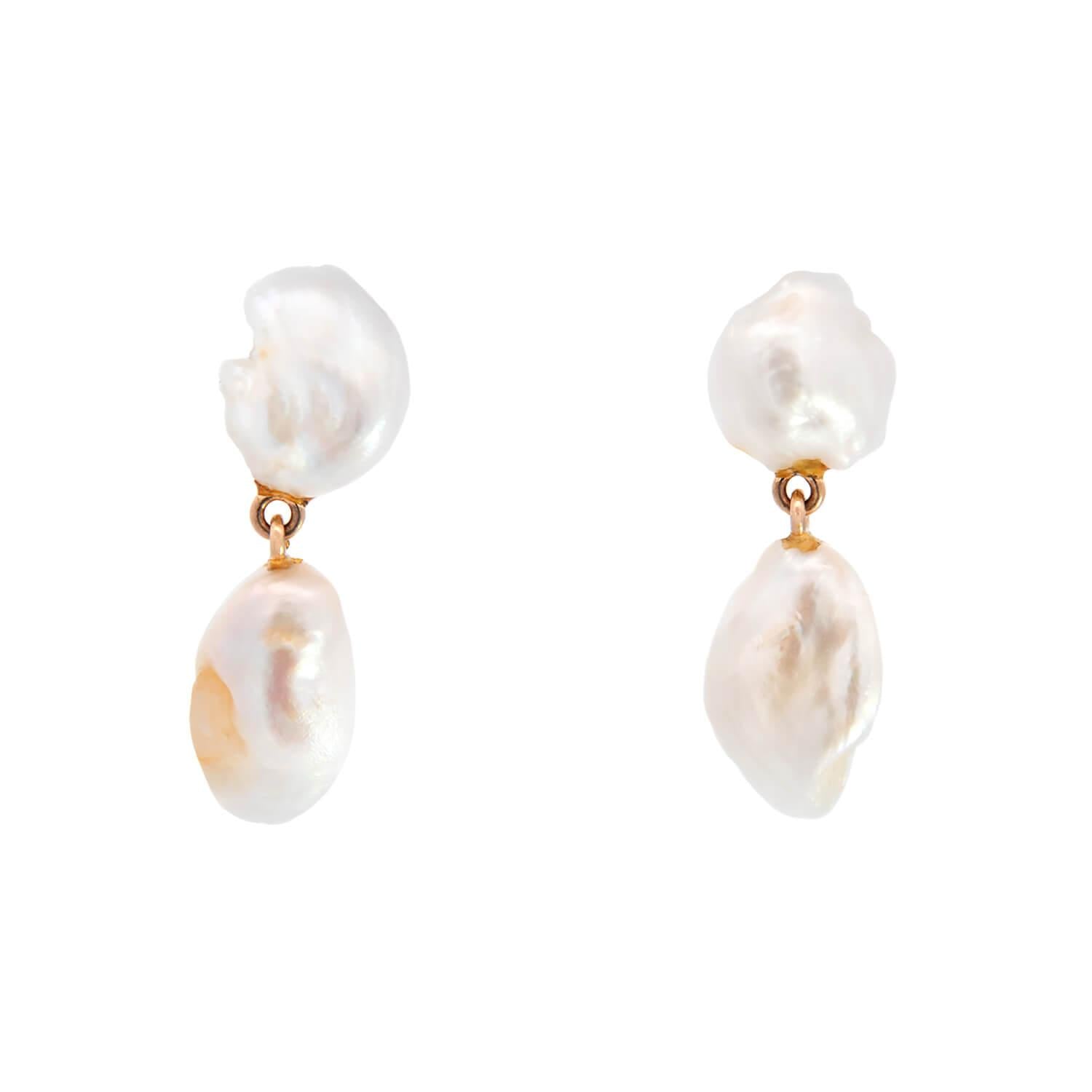 Edwardian 14k River Pearl Dangle Earrings