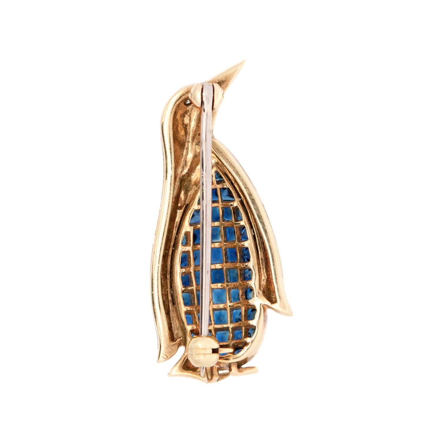 Vintage 18k Sapphire and Diamond Penguin Pin