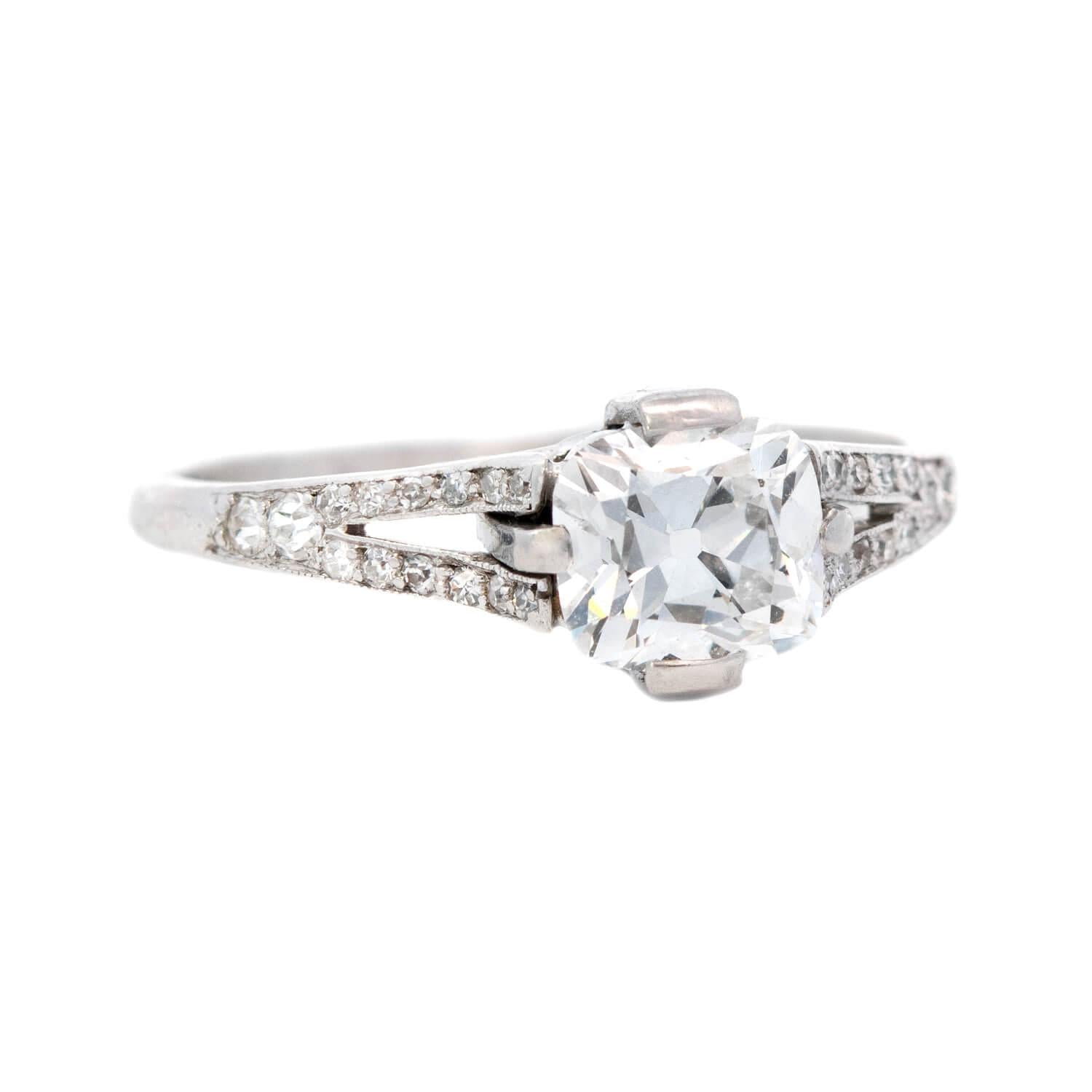 Art Deco Platinum GIA Diamond Engagement Ring 1.13ct