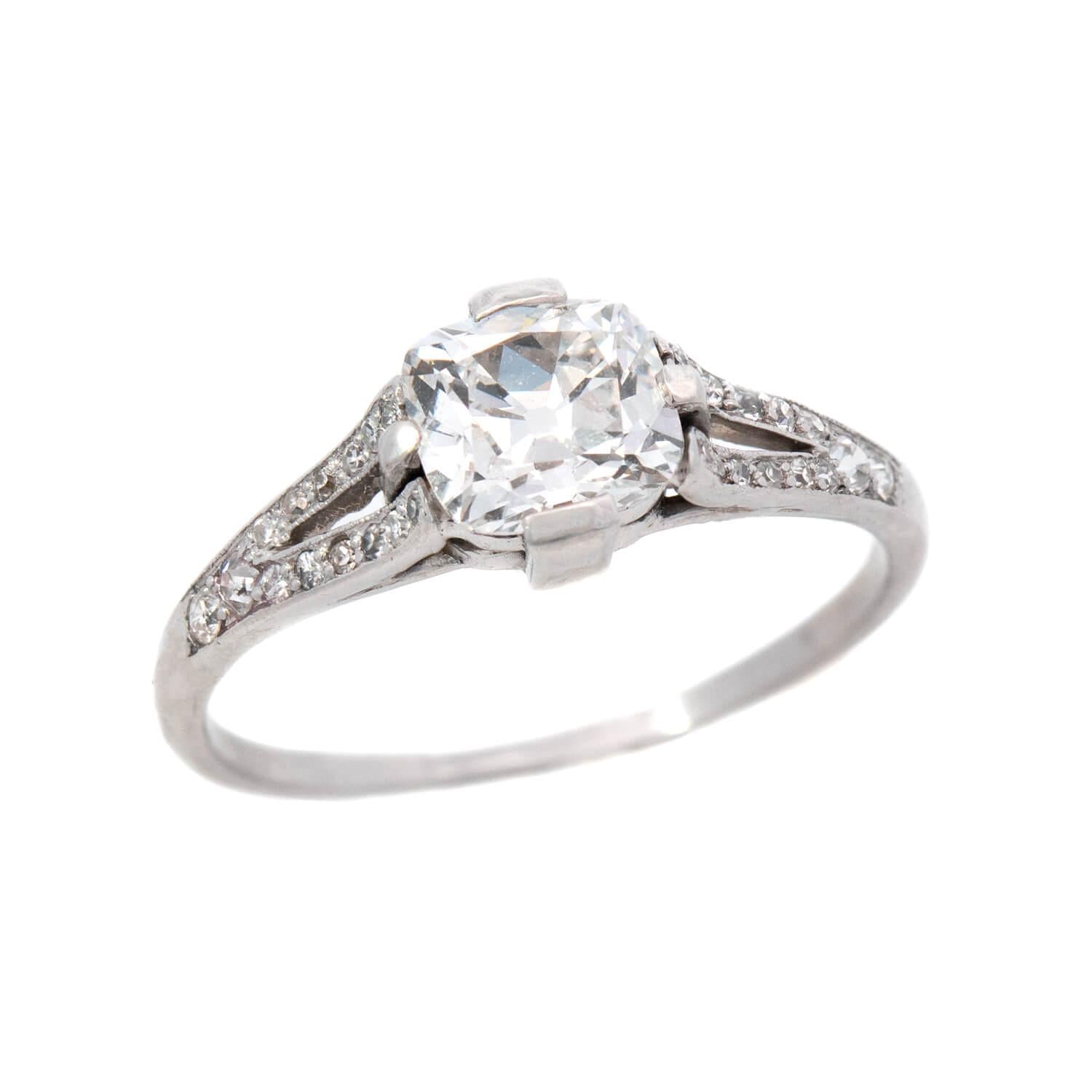 Art Deco Platinum GIA Diamond Engagement Ring 1.13ct