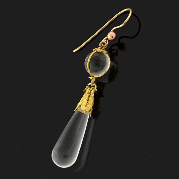 Victorian 14k Rock Quartz Crystal Teardrop Earrings