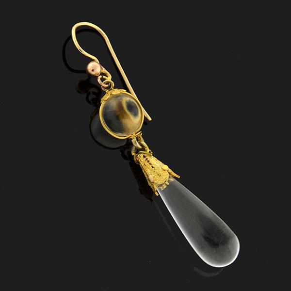 Victorian 14k Rock Quartz Crystal Teardrop Earrings