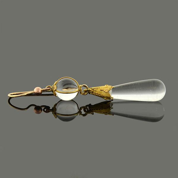 Victorian 14k Rock Quartz Crystal Teardrop Earrings