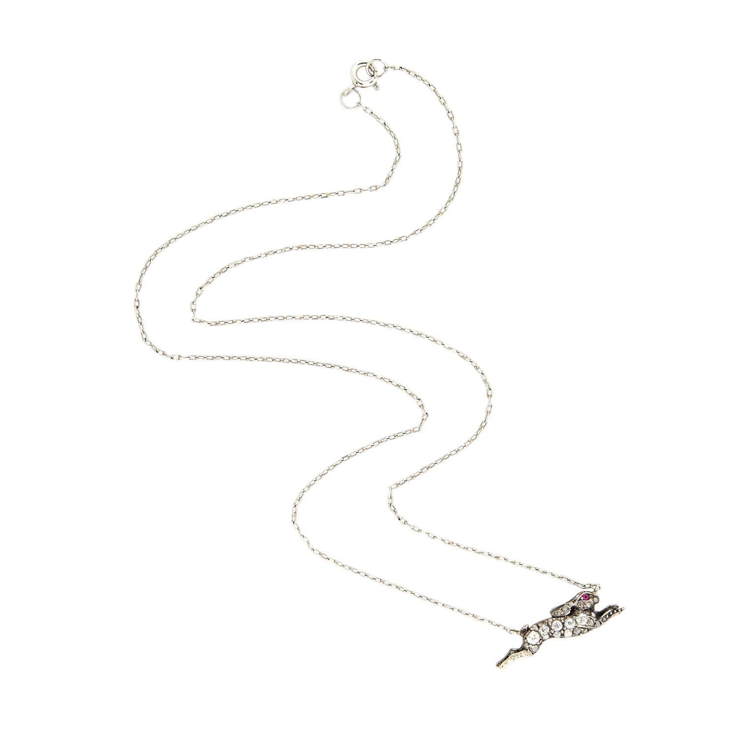 1 Victorian Conversion 9kt/Sterling Diamond Rabbit Pendant Necklace