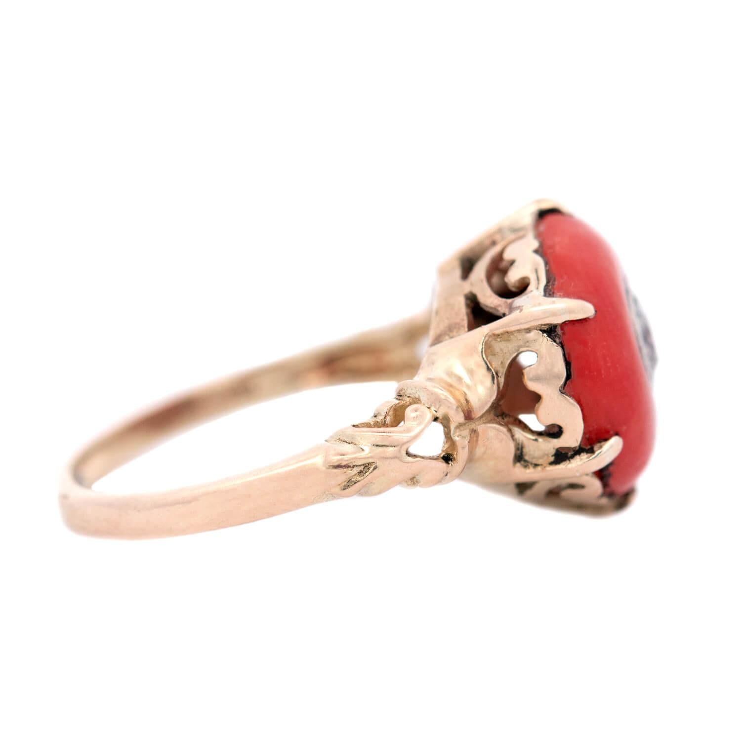 Edwardian 14K/Platinum Diamond and Coral Bead Ring