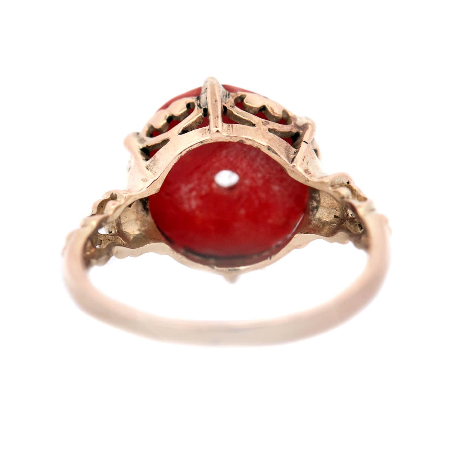 Edwardian 14K/Platinum Diamond and Coral Bead Ring