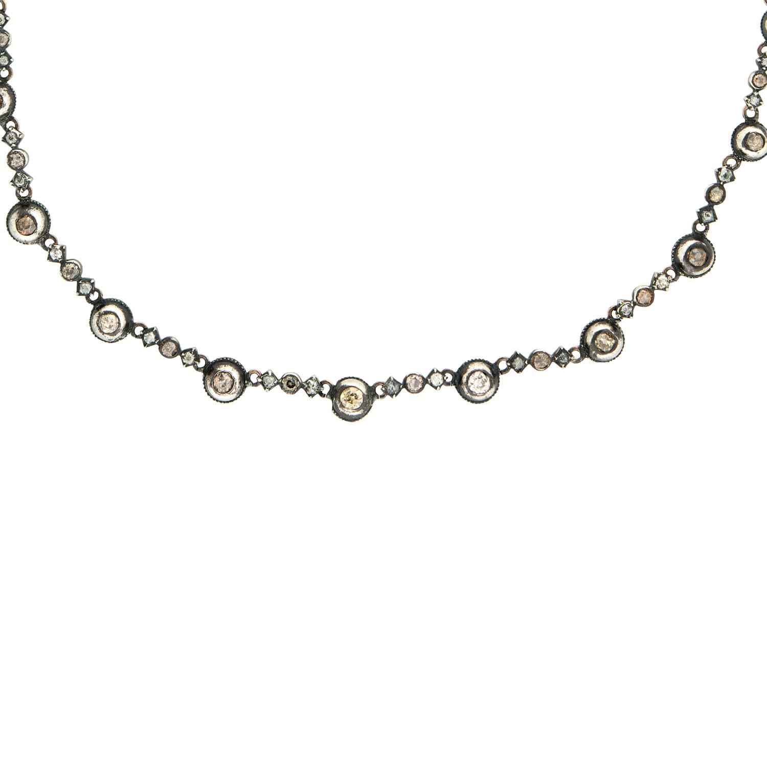 Victorian 14k/Sterling Silver Multi-Color Diamond Riviera Necklace
