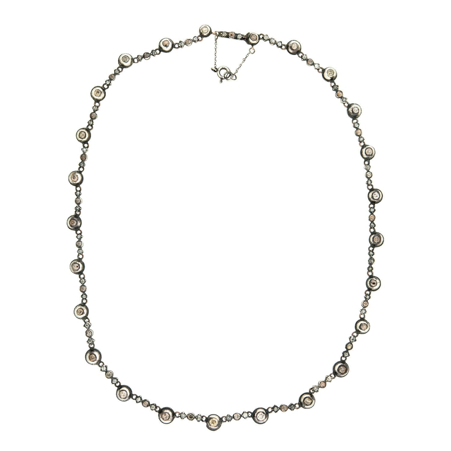 Victorian 14k/Sterling Silver Multi-Color Diamond Riviera Necklace