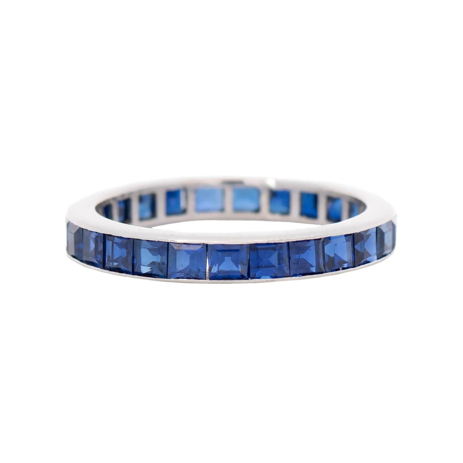 Art Deco Platinum Square Cut Sapphire Eternity Band