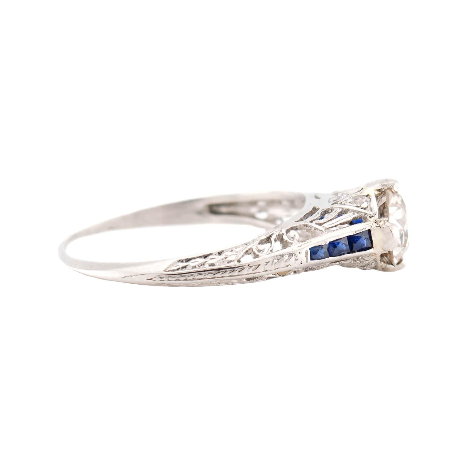 Art Deco Platinum Diamond Sapphire Engagement Ring