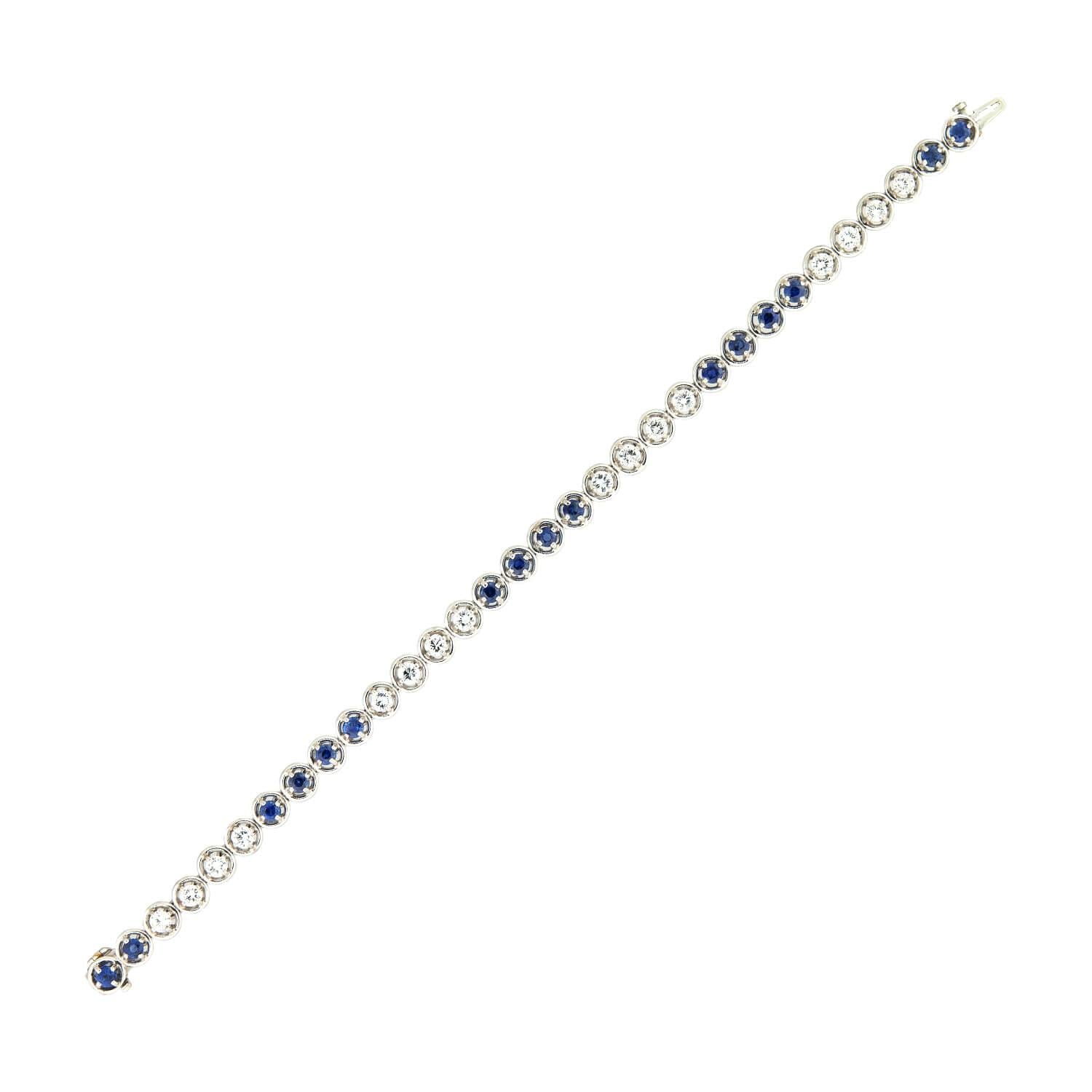 Art Deco Platinum Diamond and Sapphire Line Bracelet