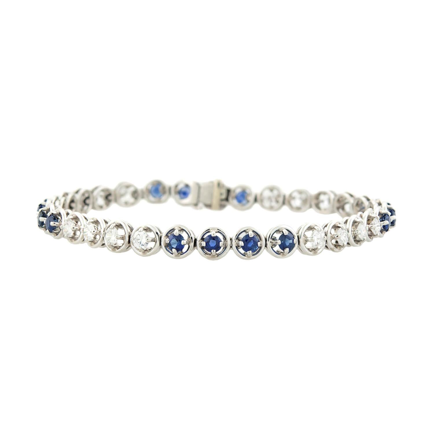 Art Deco Platinum Diamond and Sapphire Line Bracelet