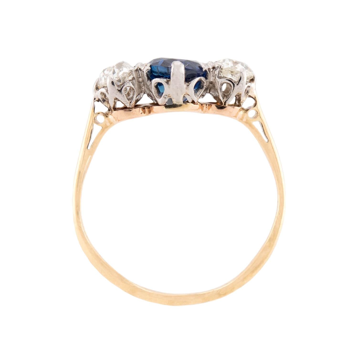 Edwardian 18K/Platinum Sapphire and Diamond Three Stone Ring