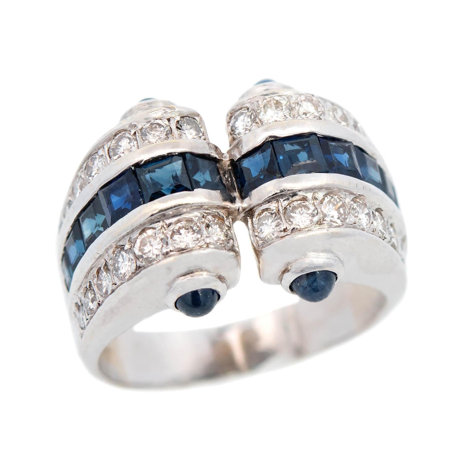 Retro 18k White Gold Diamond and Sapphire Statement Ring