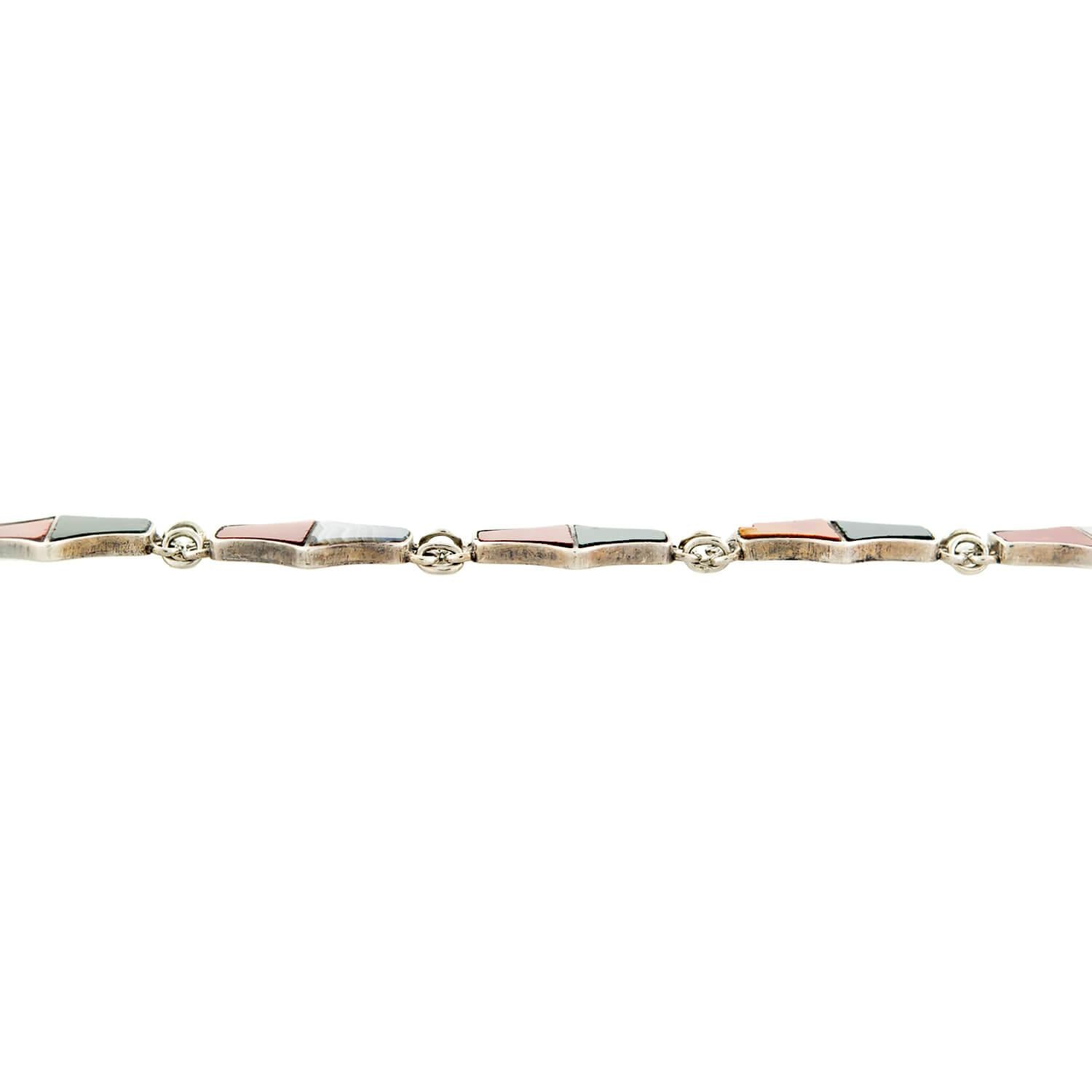 Early Art Deco English Sterling Silver Scottish Agate Link Bracelet