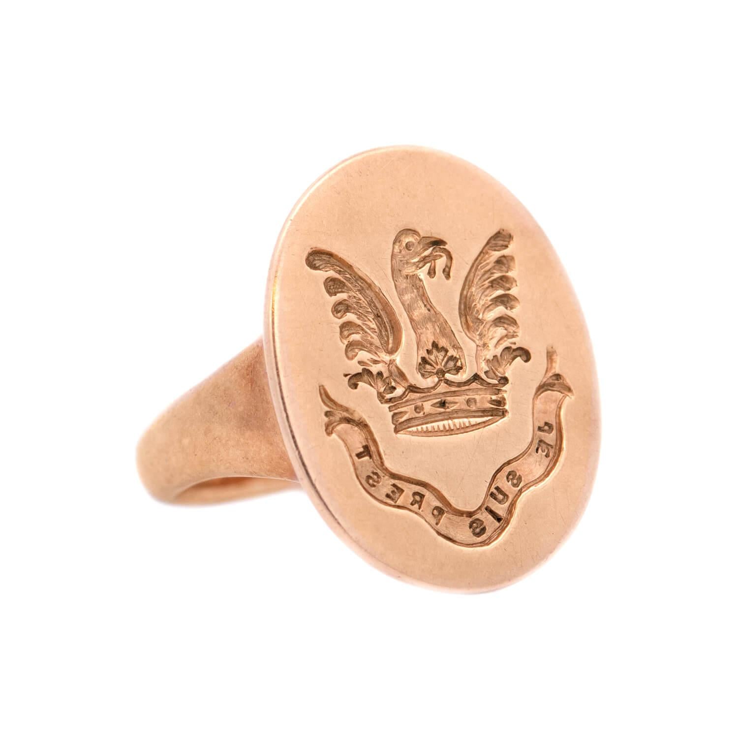 Victorian 14k Intaglio Crest Ring