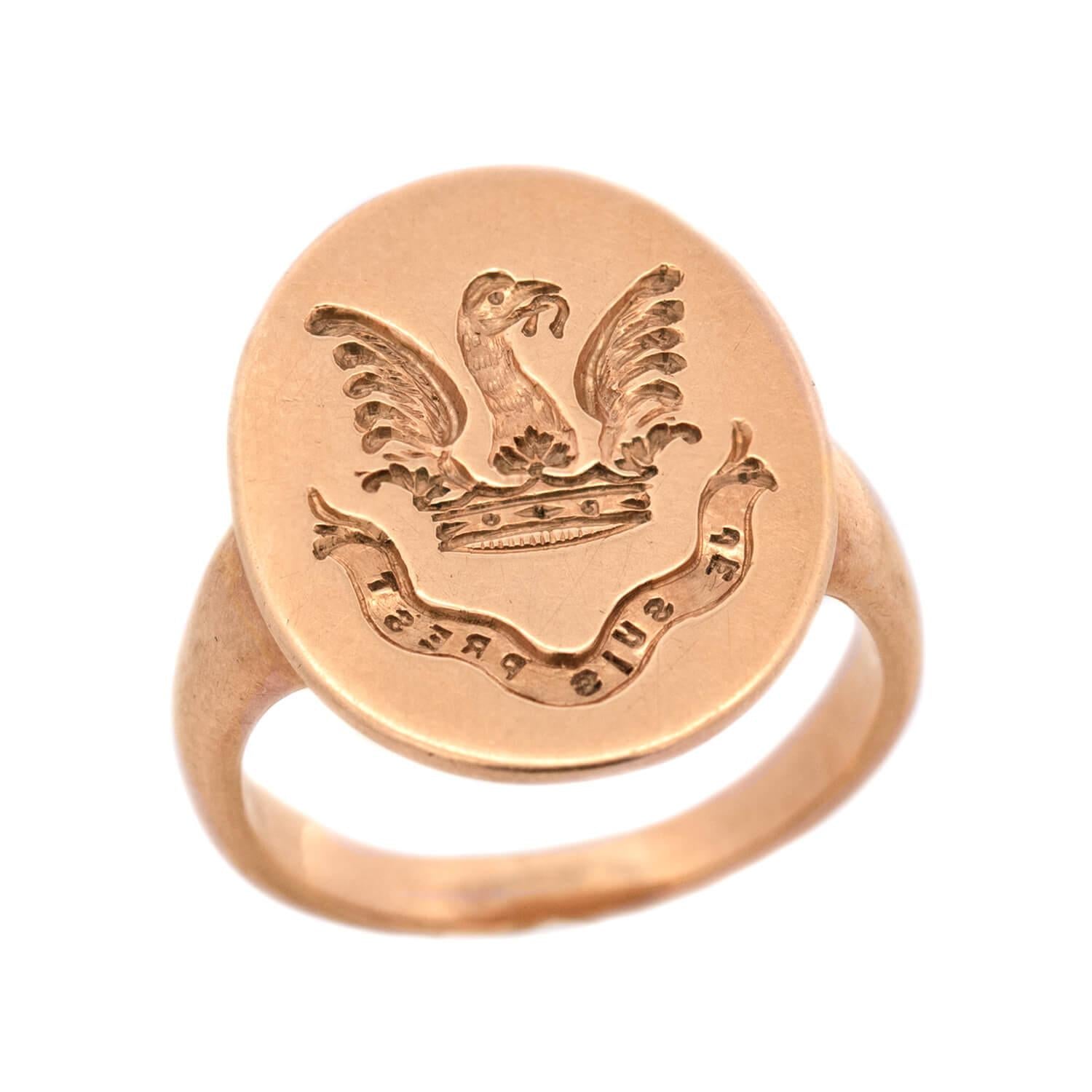 Victorian 14k Intaglio Crest Ring